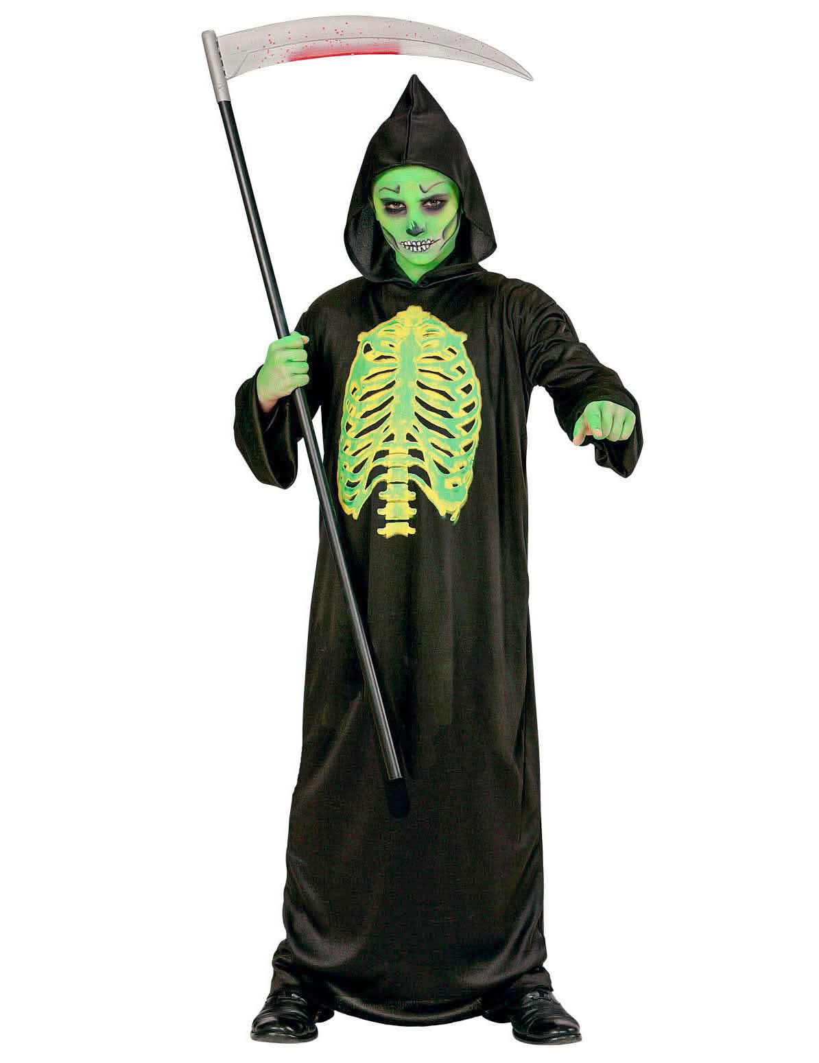 Kostým kostlivce s vyhřezlými vnitřnostmi halloween pro dítě černá a zelená neon