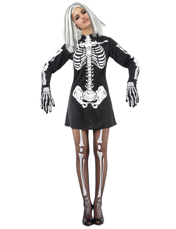 Dámský černý a bílý kostým kostlivce na Halloween