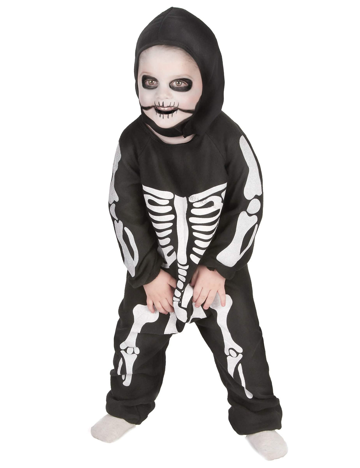 Pohled zepředu na kompletní kostým kostry pro chlapec