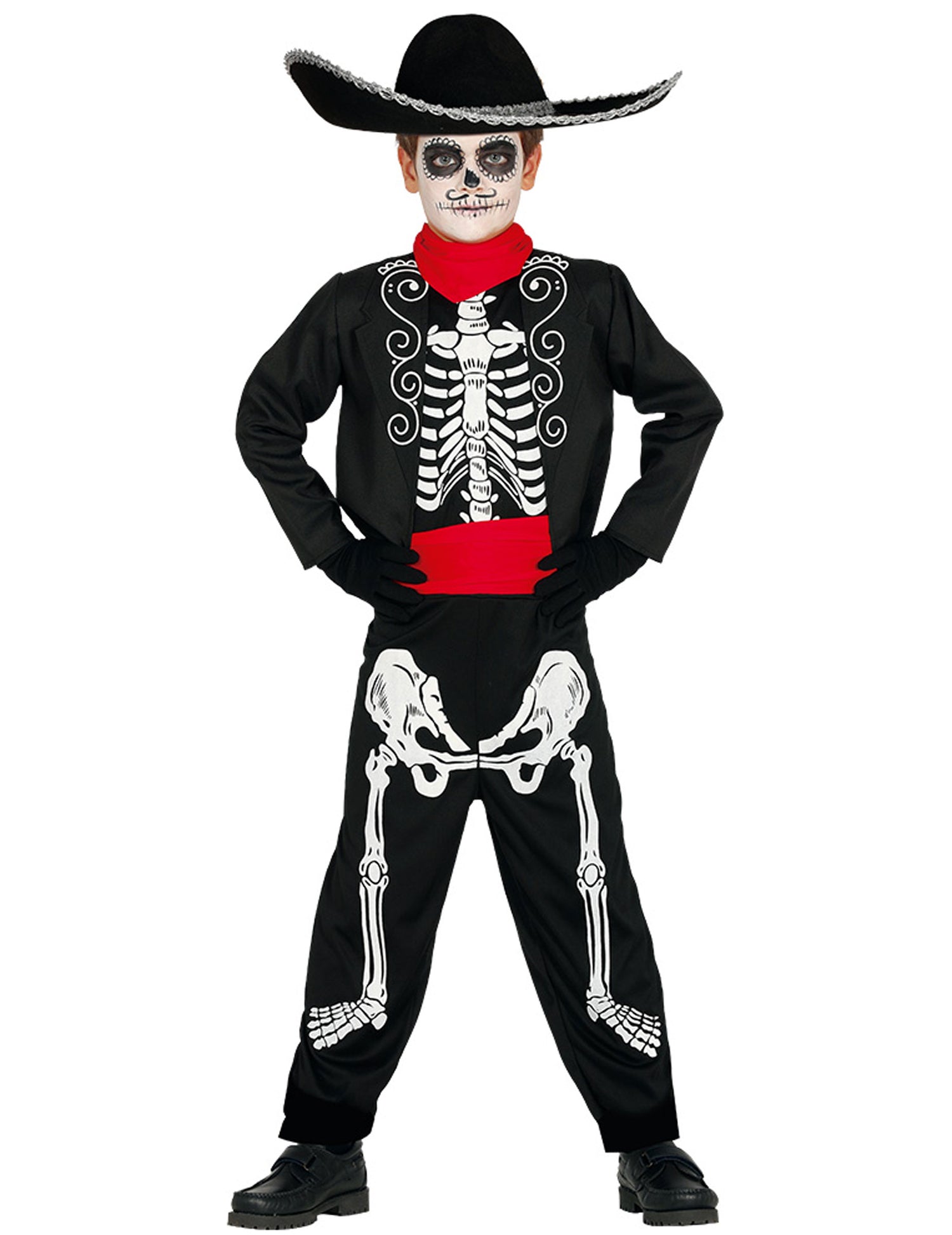 Vue de dos du déguisement squelette Dia de los muertos pour garçon