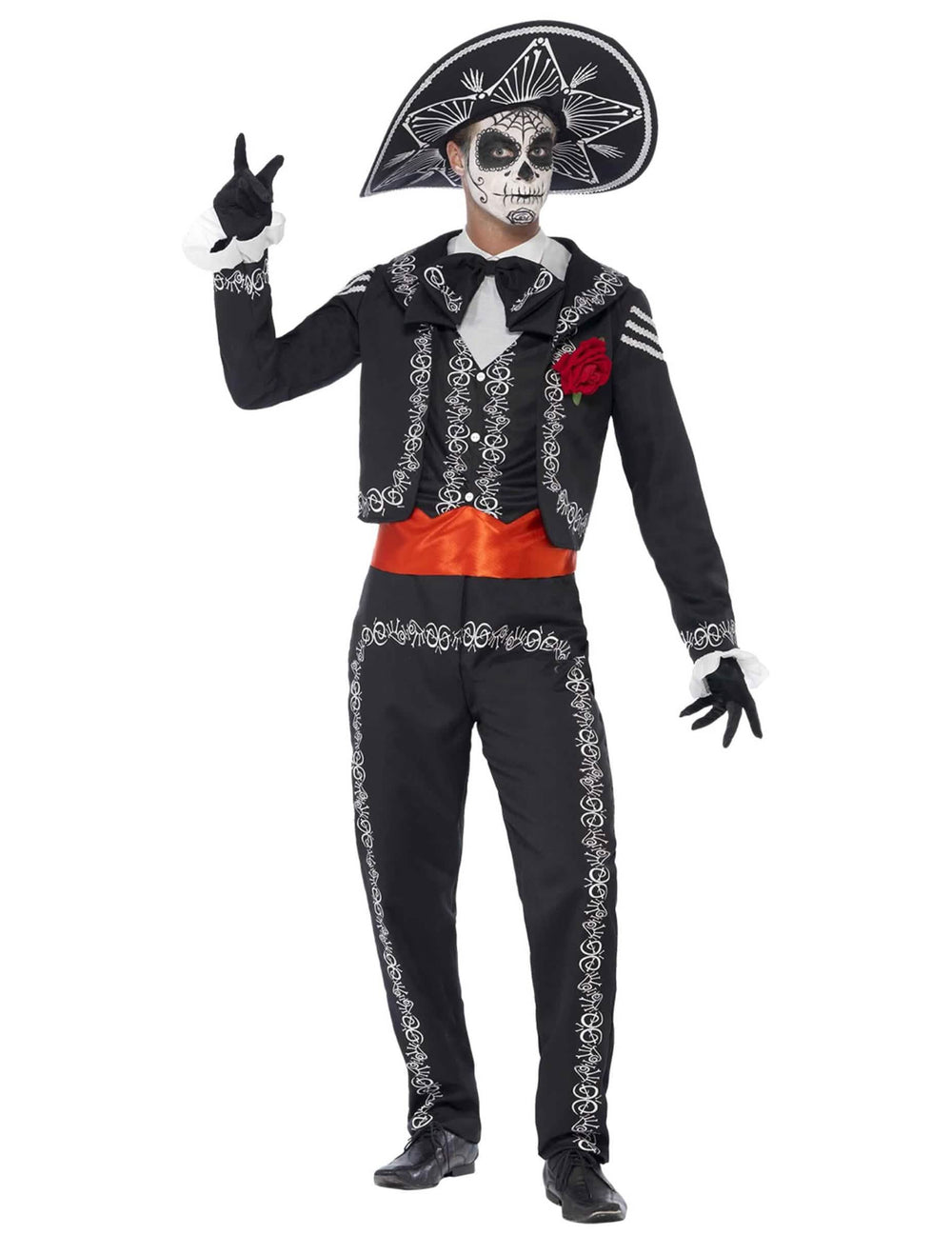 Čelní pohled na mexický kostým kostlivce Dia de los muertos pro muž