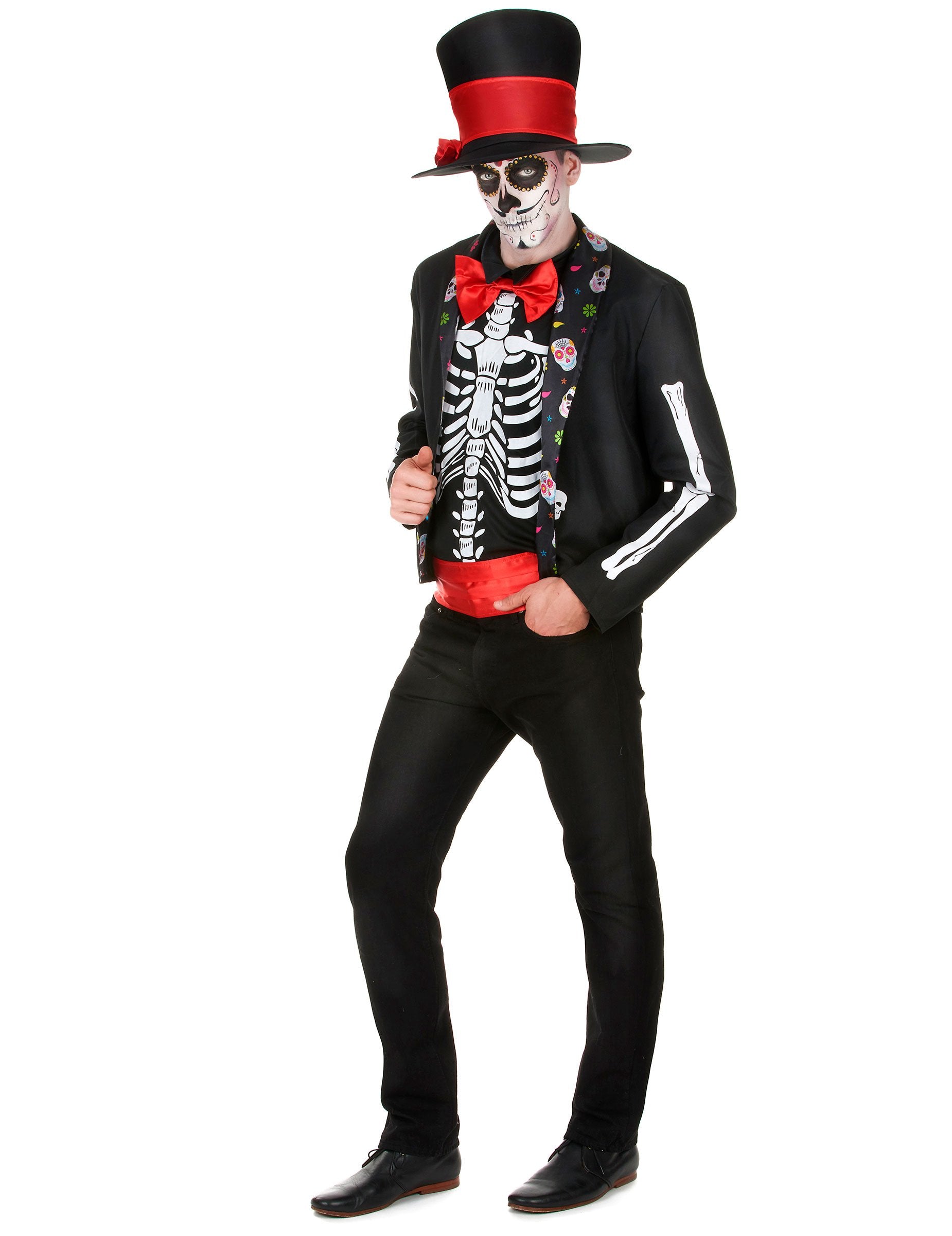 Vue de trois-quarts du déguisement Squelette motifs Dia de los muertos