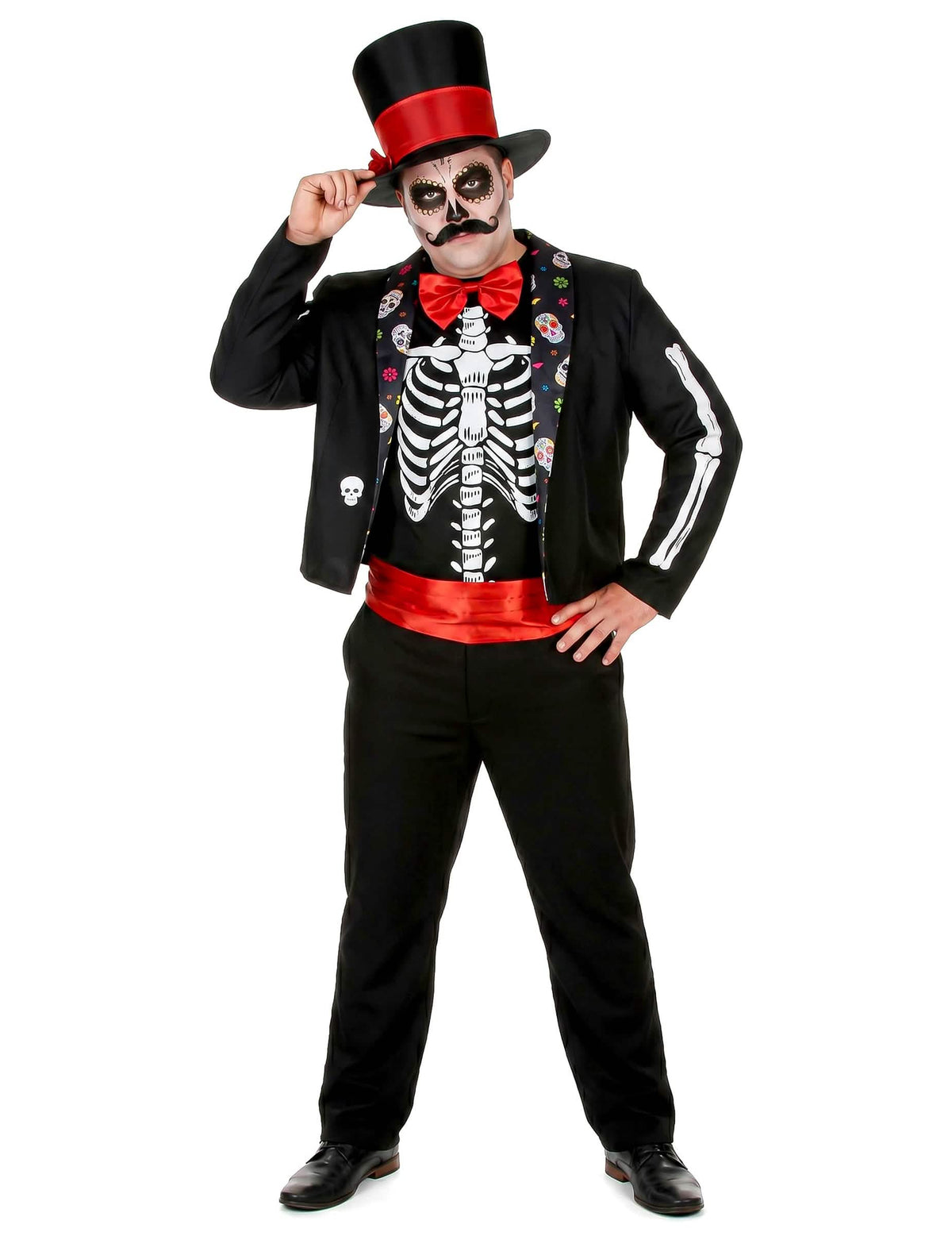 Pánský kostým kostlivce s motivem Dne mrtvých