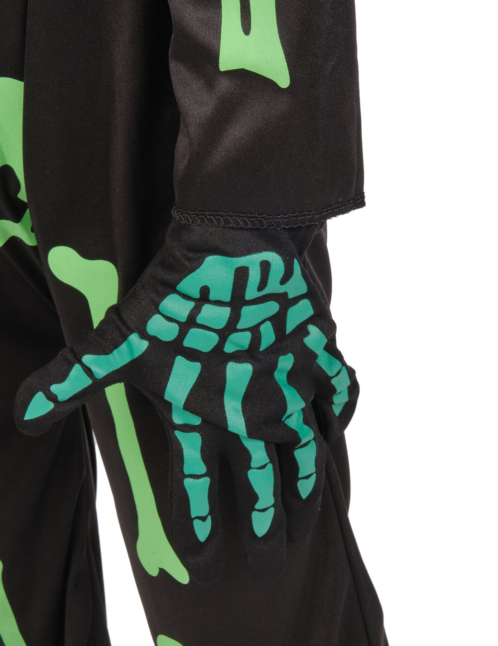 Détail du gant du déguisement de squelette vert