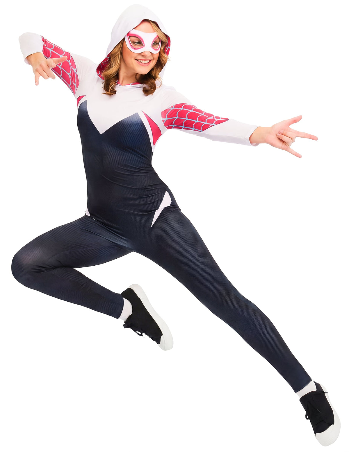 Déguisement Ghost-Spider pour femme blanc noir et rose avec capuche