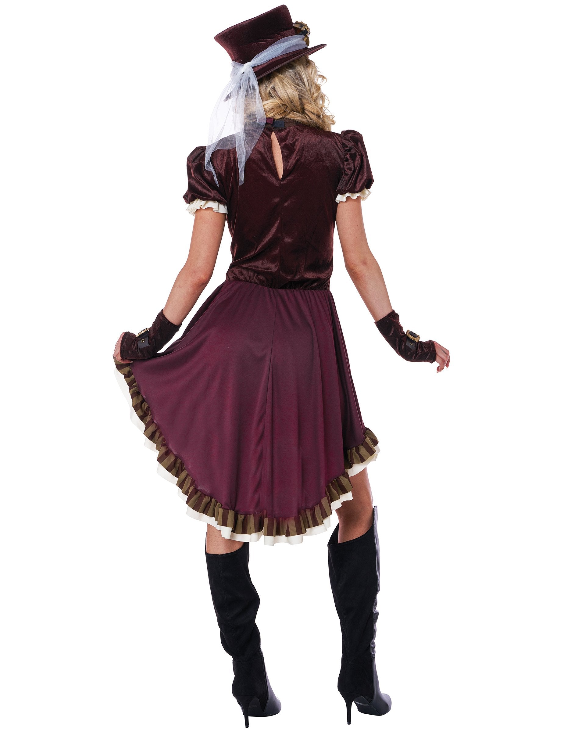 Vue de dos du déguisement steampunk pour femme