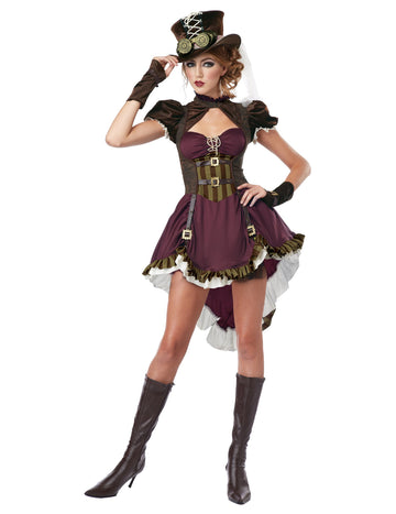 Dámský steampunk kostým v vínové barvě