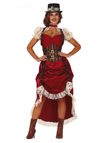 Sexy červený steampunk kostým pro ženy