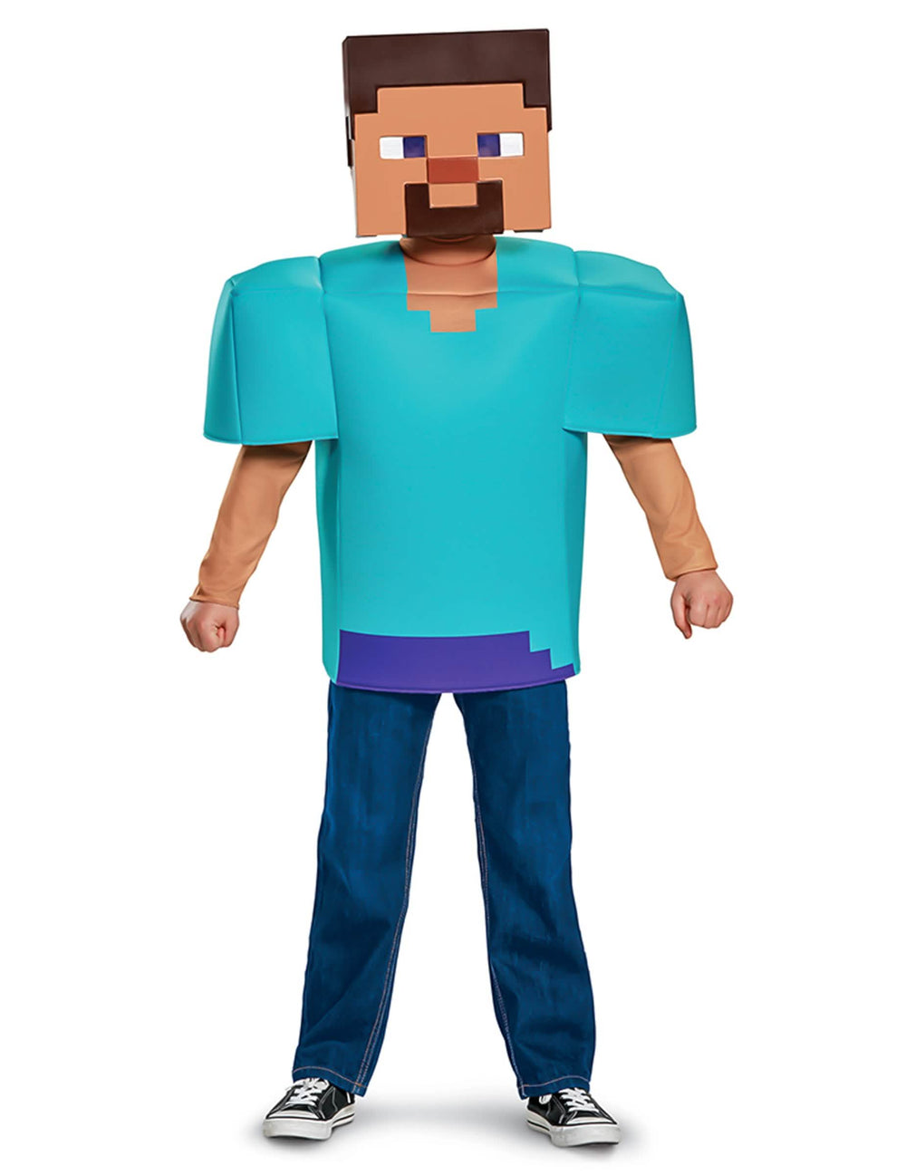 Pohled zepředu na klasický kostým Steve Minecraft