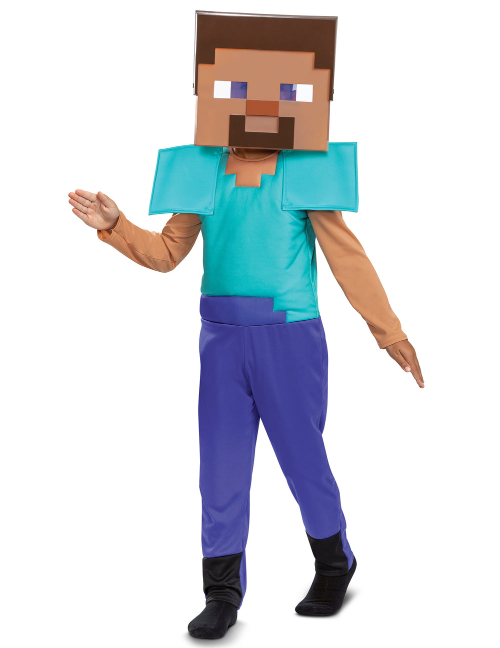 Déguisement de Steve Minecraft™ pour enfant bleu et violet avec masque cubique