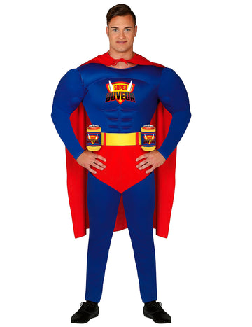 Déguisement Super Buveur pour adulte bleu et rouge avec ceinture porte-boissons