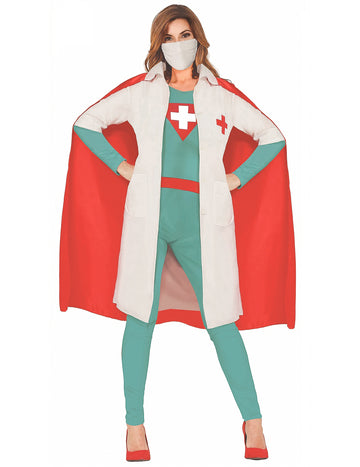 Superärztin-Damenkostüm heldenhafte-Verkleidung blau-rot-weiß