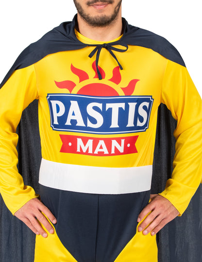 Gros plan sur le logo du déguisement Super Pastis Man