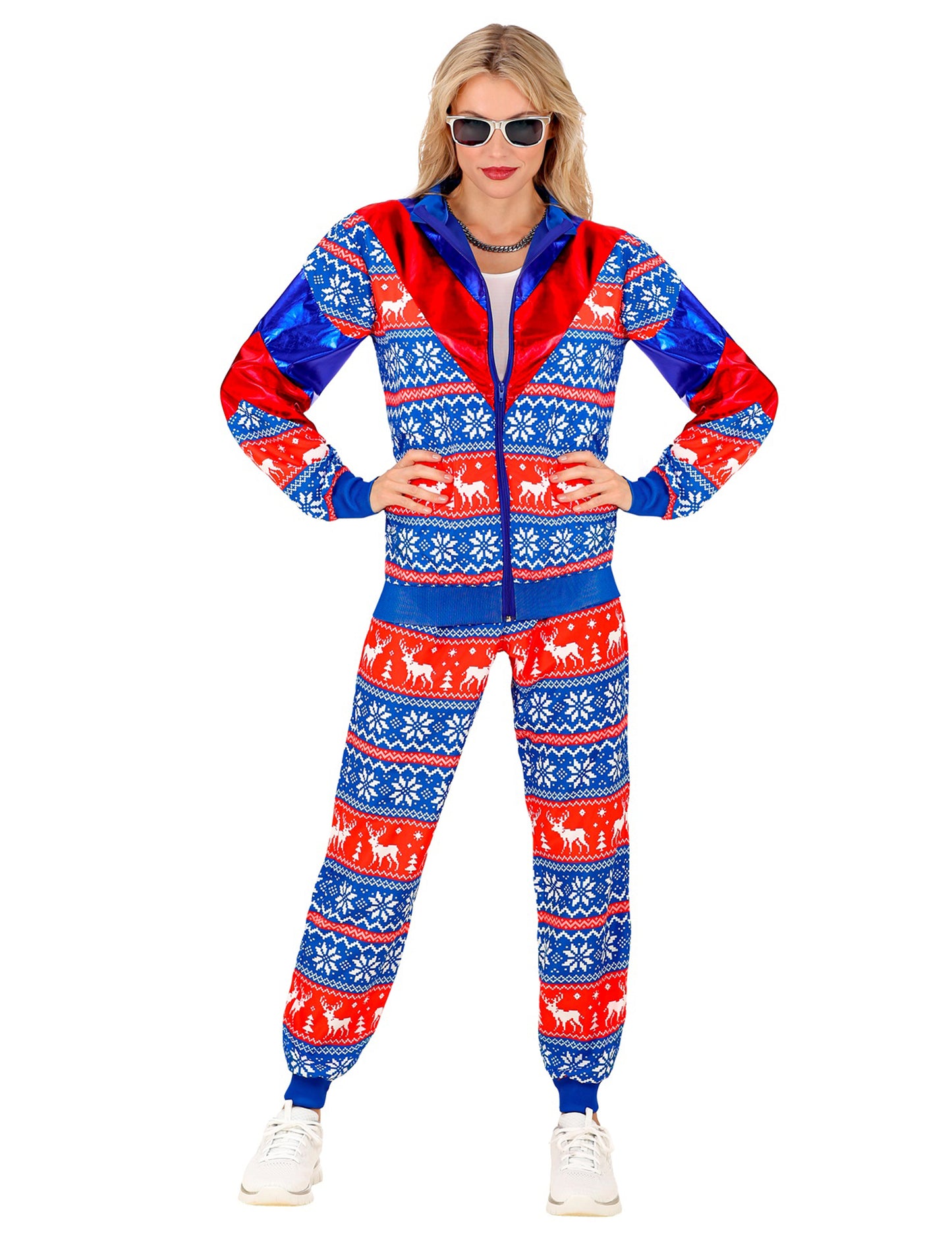 Modročervený vánoční teplákový kostým pro dospělé