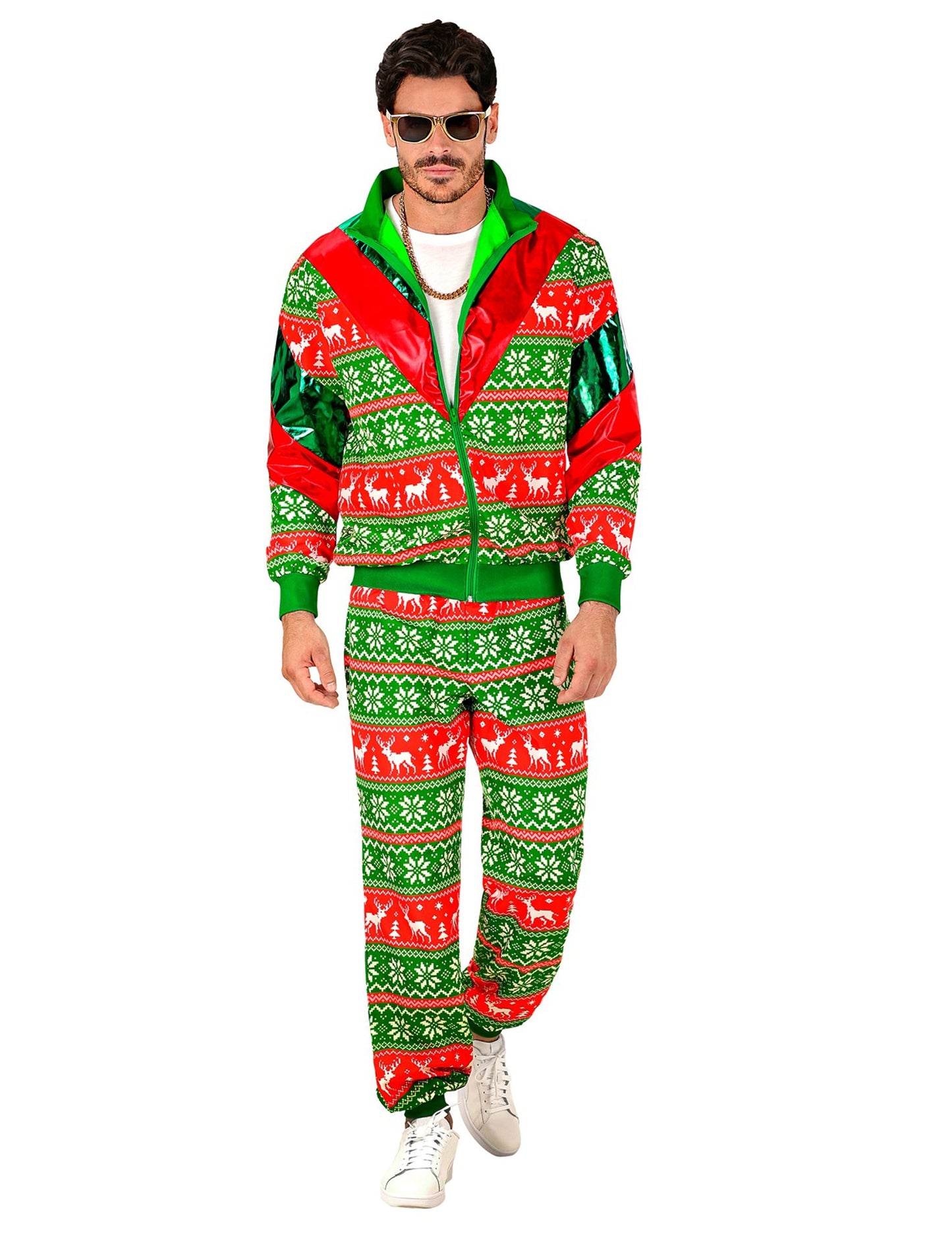 Vánoční teplákový kostým pro dospělé v zelenočerveném provedení