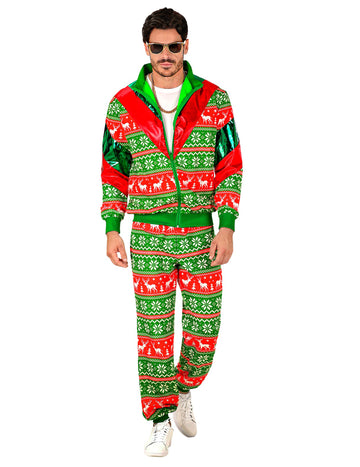 Vánoční teplákový kostým pro dospělé v zelenočerveném provedení