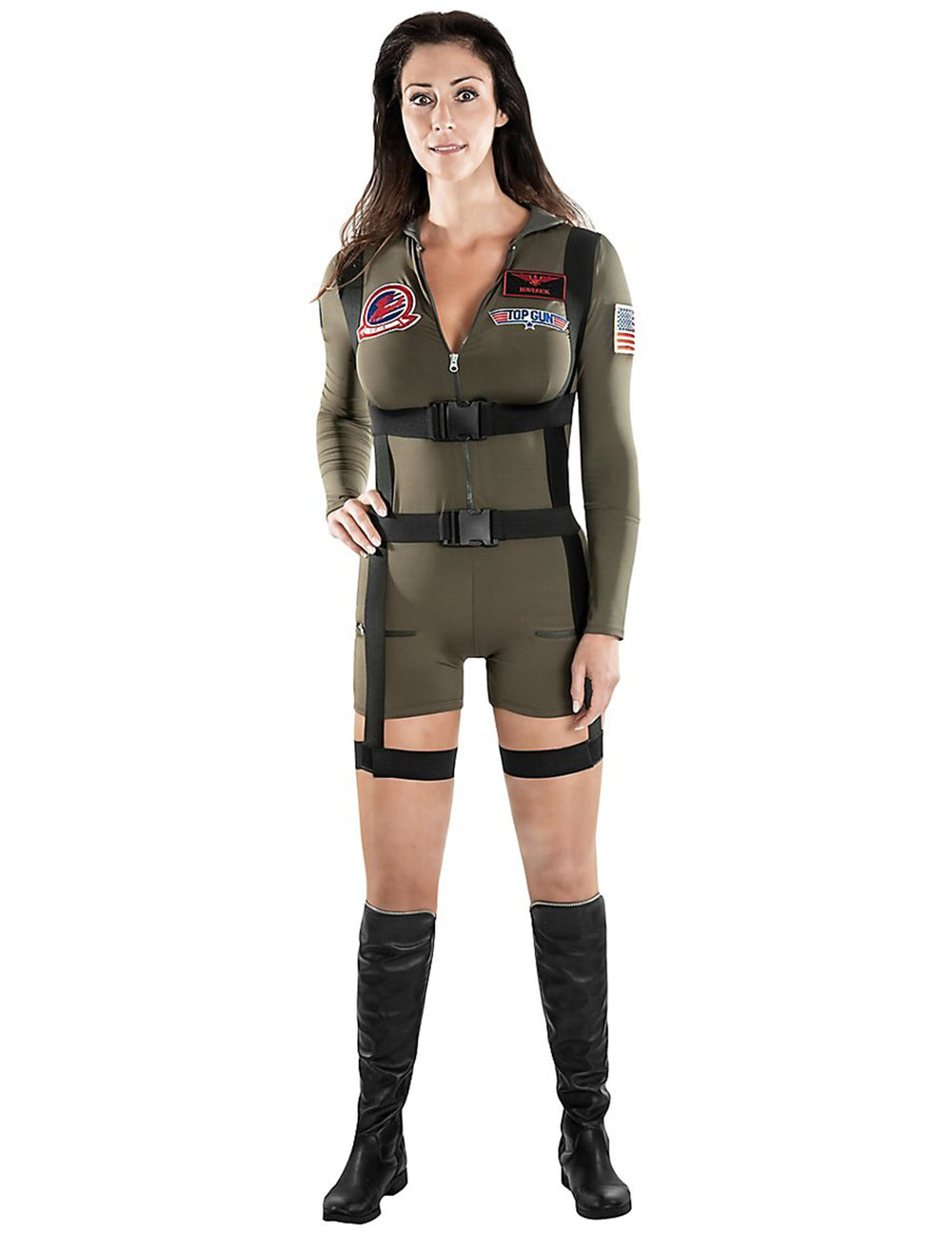 Déguisement Top Gun pour adulte vert olive avec harnais noir