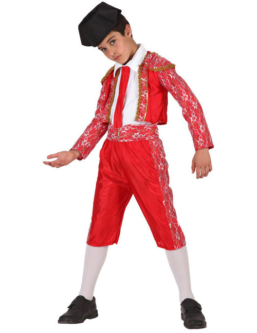 Déguisement toréador pour enfant rouge et doré avec chapeau