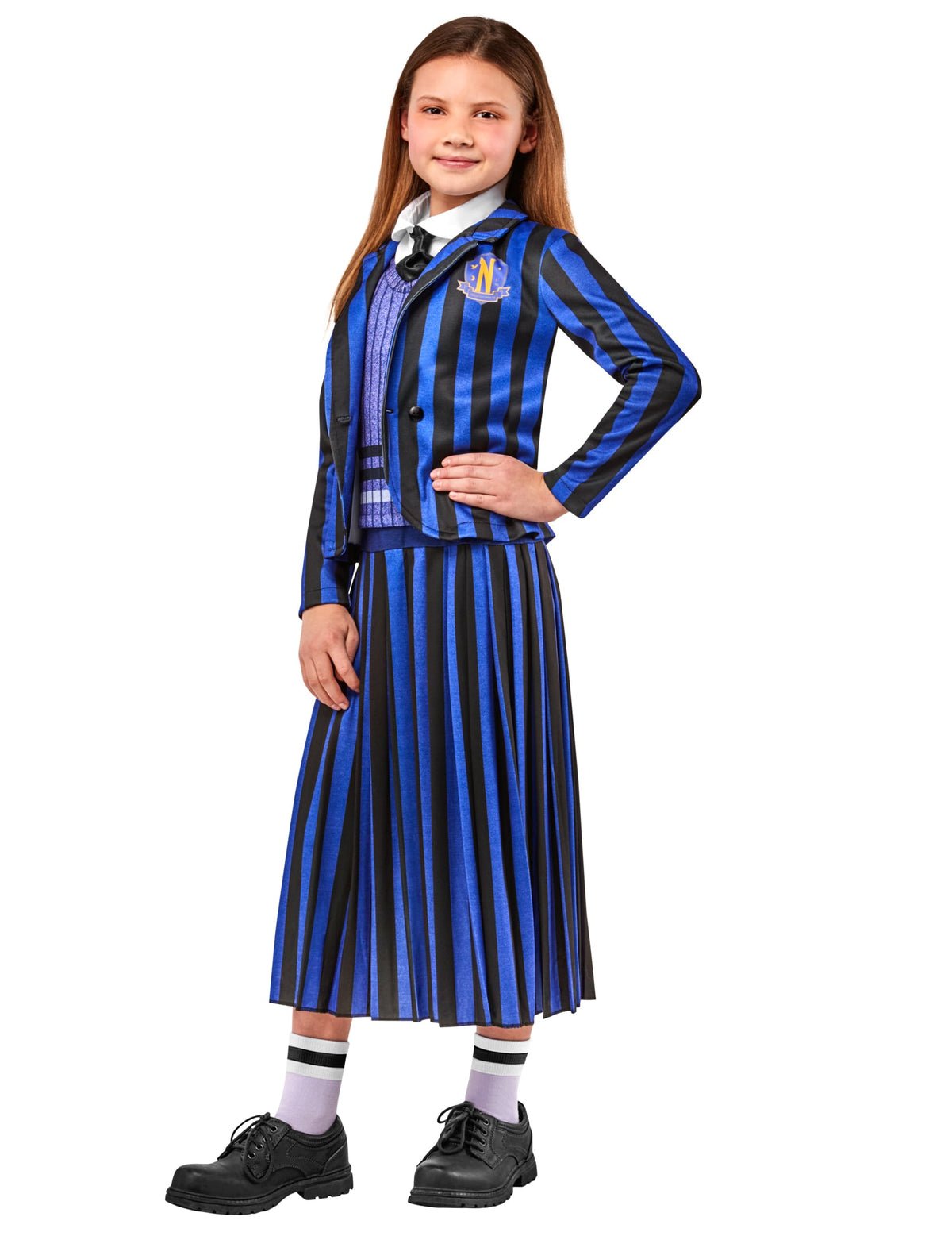 Déguisement uniforme scolaire Enid™ - Wednesday pour enfant bleu et noir rayé