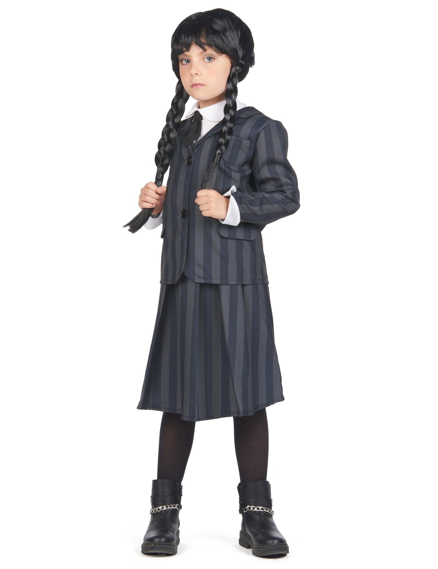 Vue de trois-quarts face du déguisement uniforme scolaire gothique pour enfant