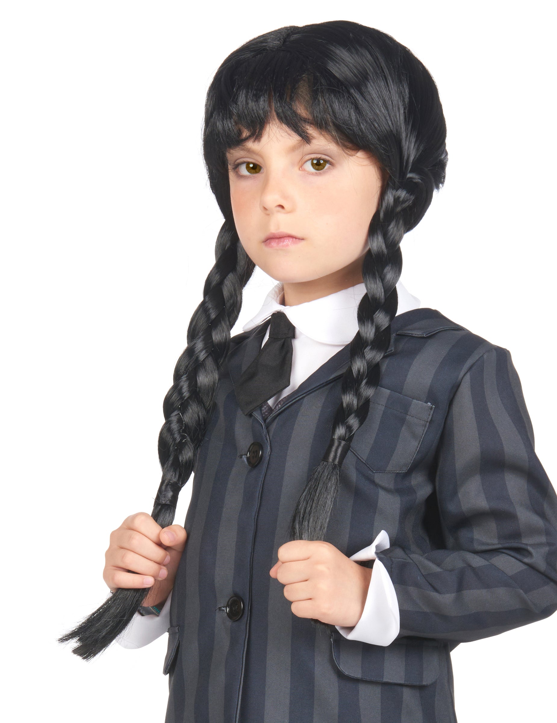 Détail du col et du veston du déguisement uniforme scolaire gothique pour enfant