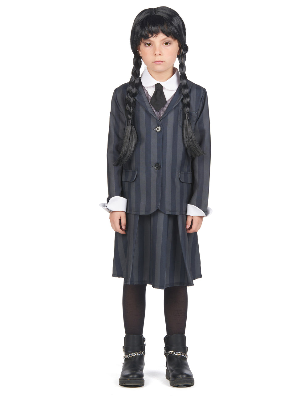 Déguisement uniforme scolaire gothique pour enfant gris anthracite à rayures