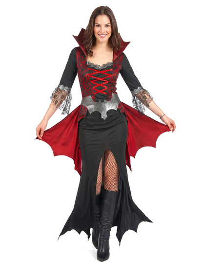 Barock-Vampirin Damenkostüm für Halloween schwarz-rot-silber