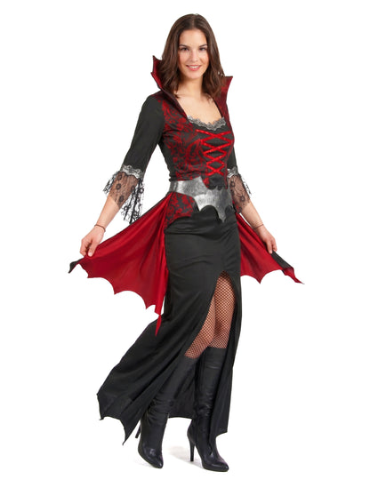 Barock-Vampirin Damenkostüm für Halloween schwarz-rot-silber