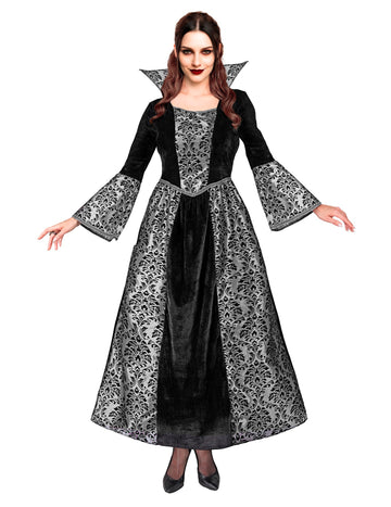 Dámský barokní kostým upírky v černém a stříbrném provedení