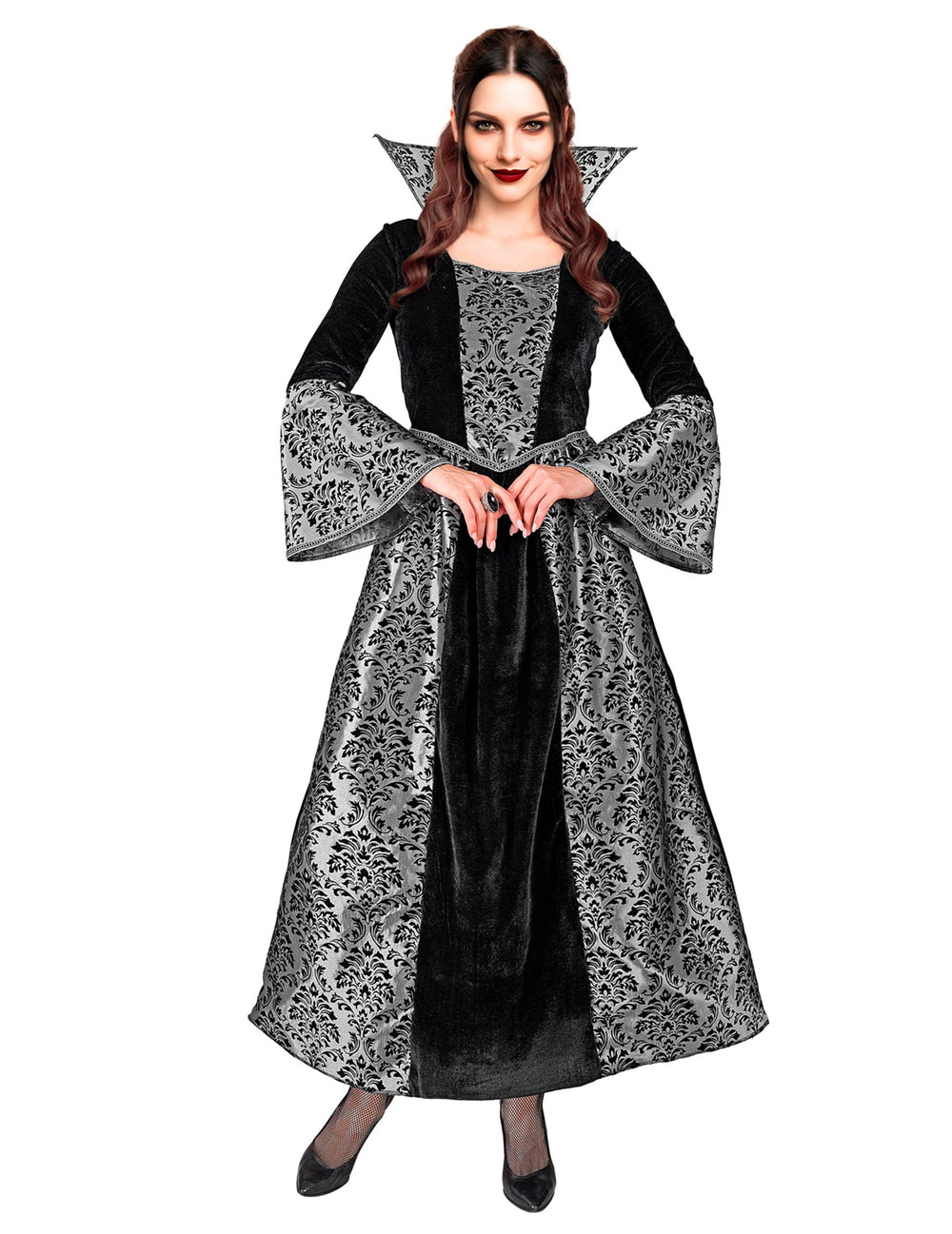Vue de face du déguisement vampire baroque pour femme