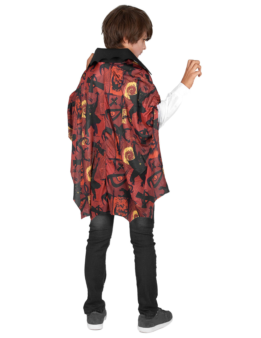 Vue de dos du déguisement de vampire pour garçon jaune et rouge Halloween