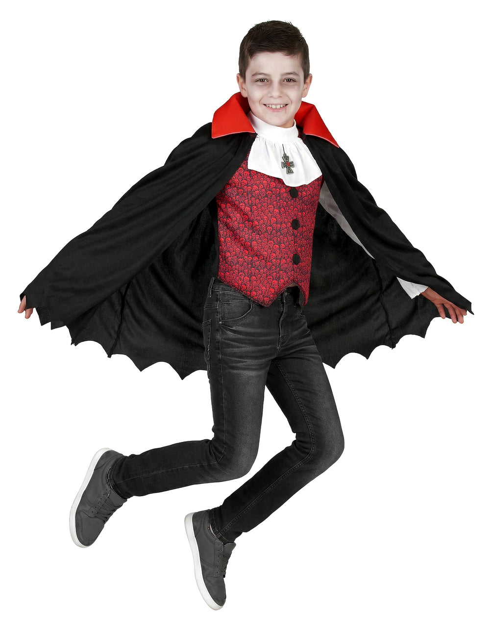 Vue de la cape déployée du déguisement de vampire pour garçon