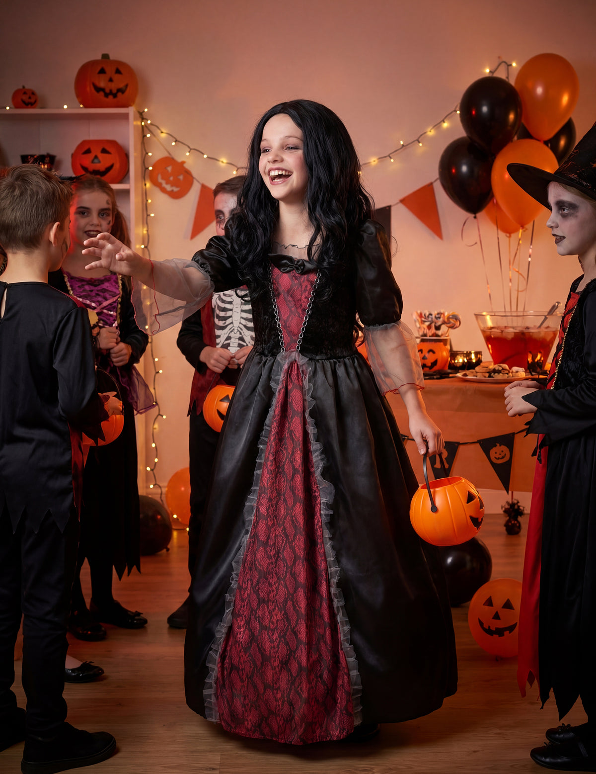 Mise en scène d'Halloween du déguisement de vampire pour fille
