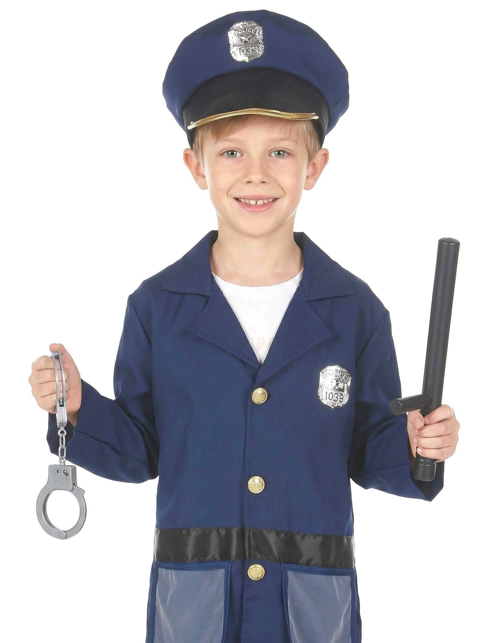Detail obušku a pout policejního kostýmu s doplňky