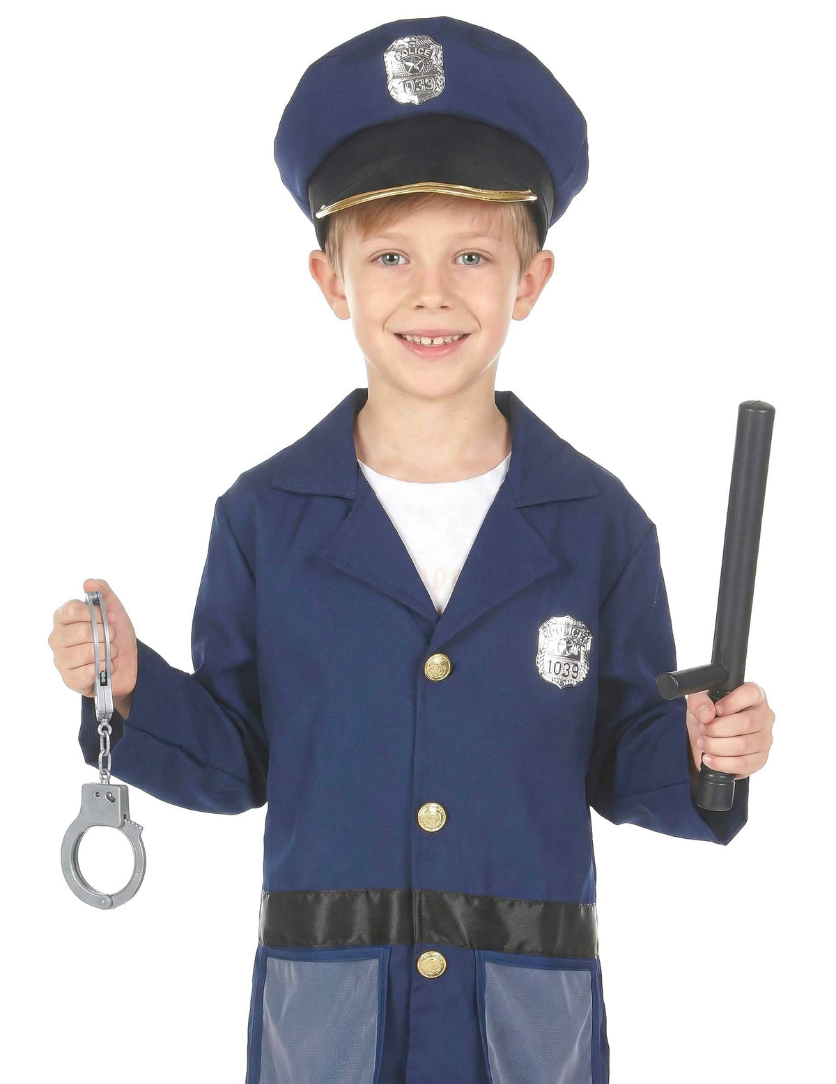 Detail obušku a pout policejního kostýmu s doplňky