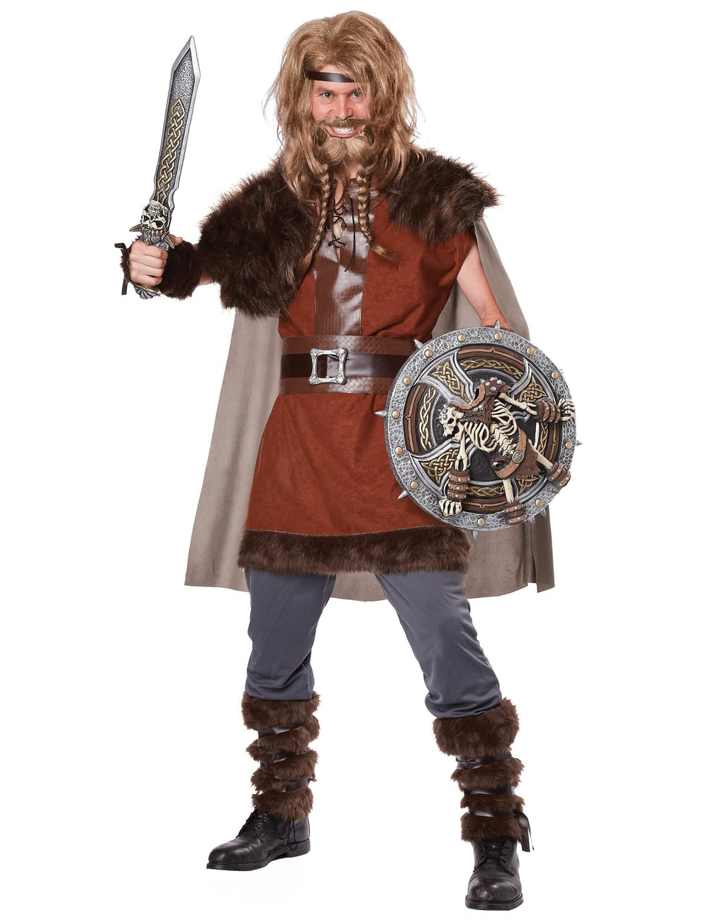 Silný vikingský kostým pro muže hnědá a šedá s kožešinou