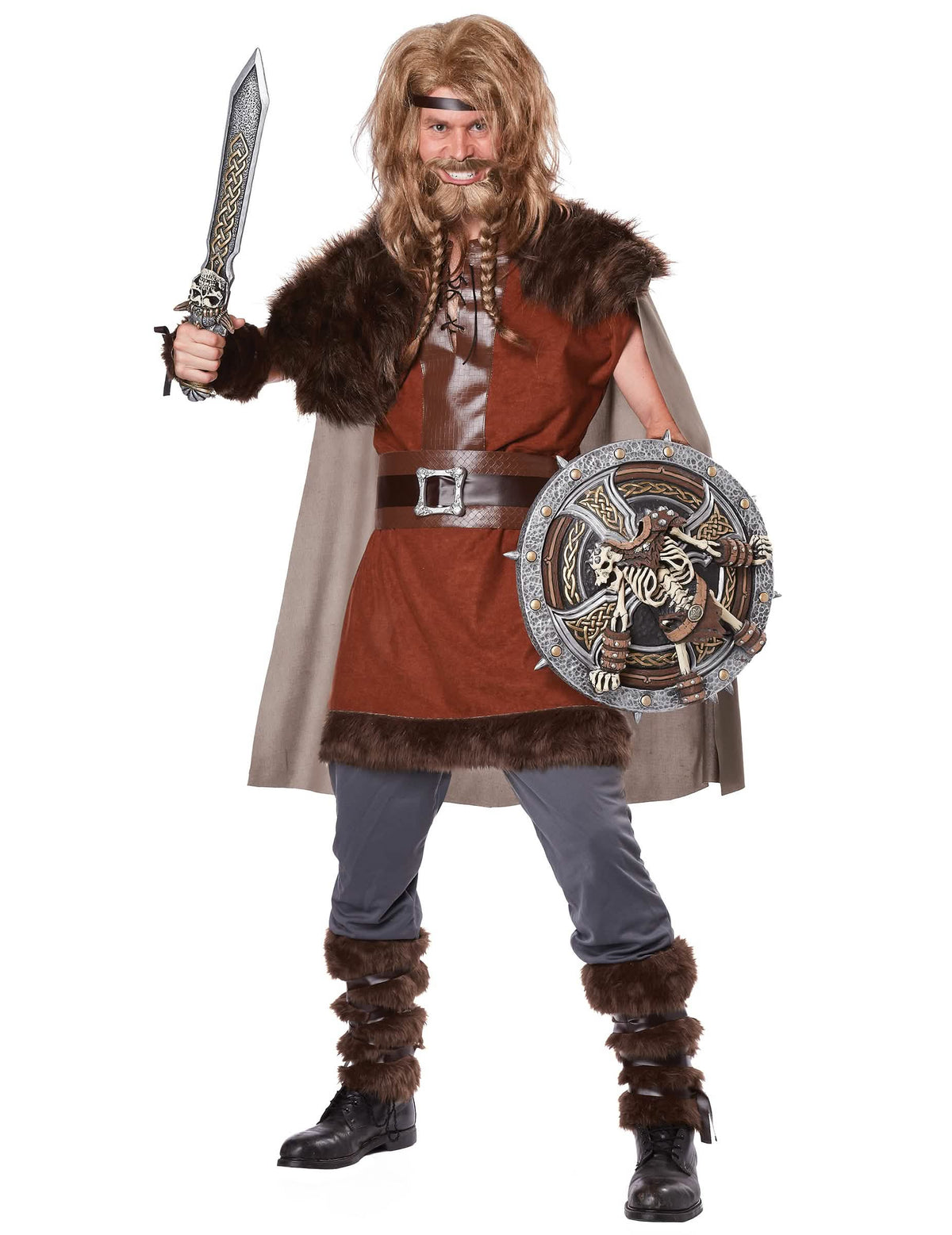 Silný vikingský kostým pro muže hnědá a šedá s kožešinou