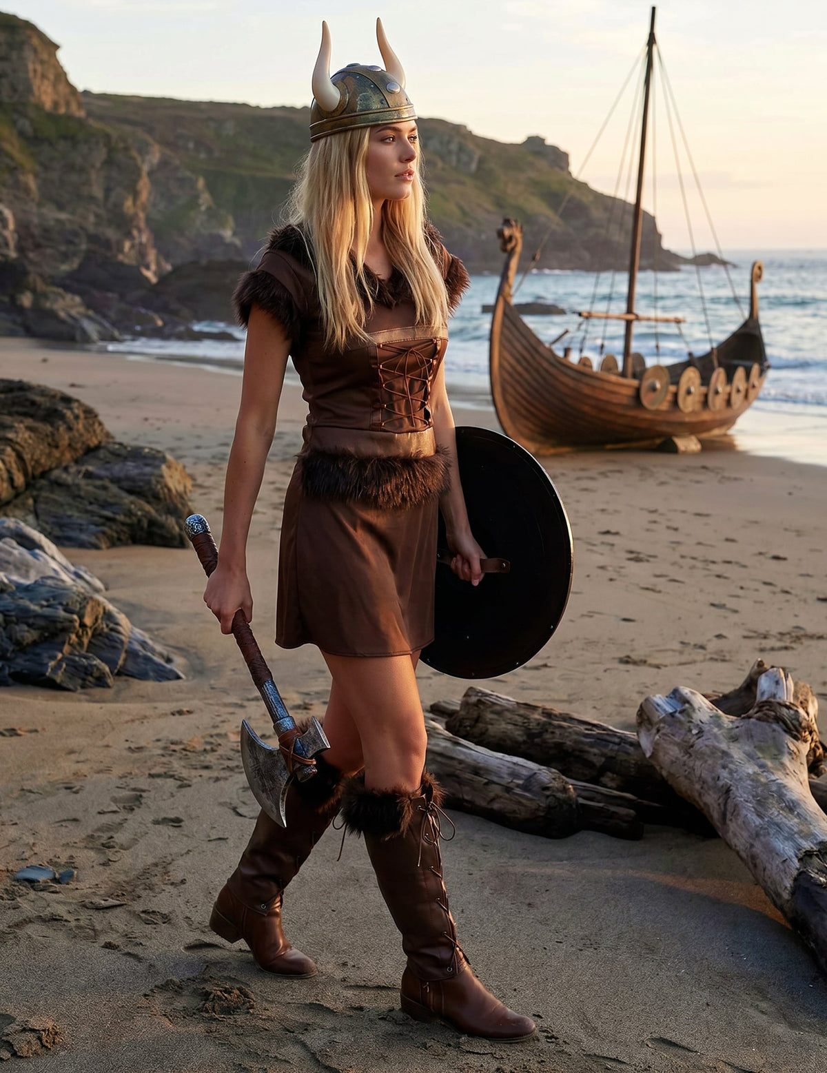 Sexy hnědý vikingský kostým pro ženy