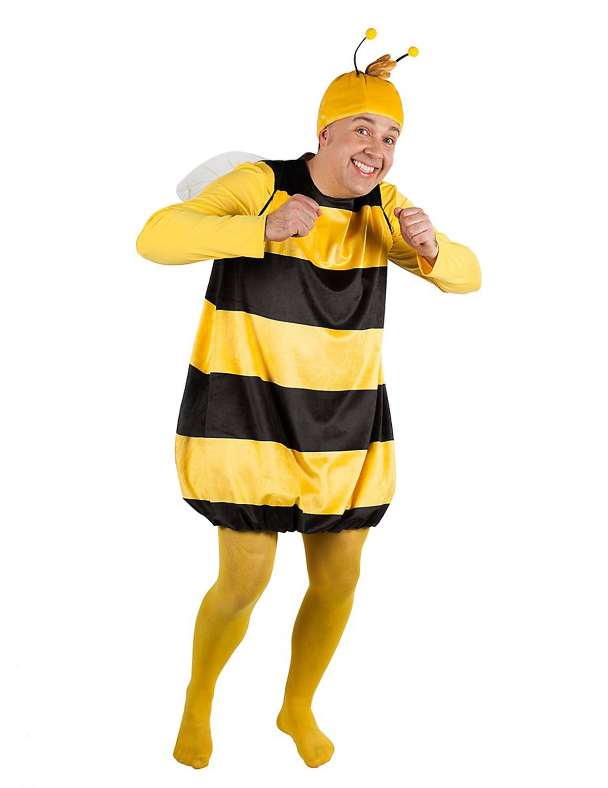 Déguisement Willy Maya l'Abeille pour adulte jaune et noir avec chapeau à antennes