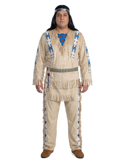 Winnetou™-Indianer-Kostüm für Herren Faschings-Verkleidung beige-blau