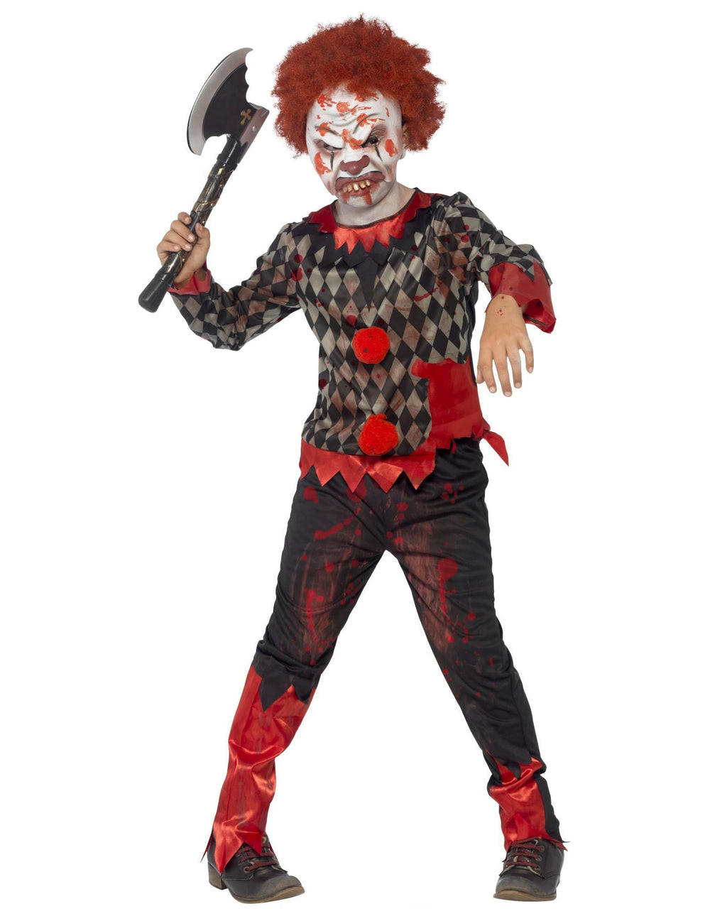 Mise en situation avec hache du déguisement zombie clown