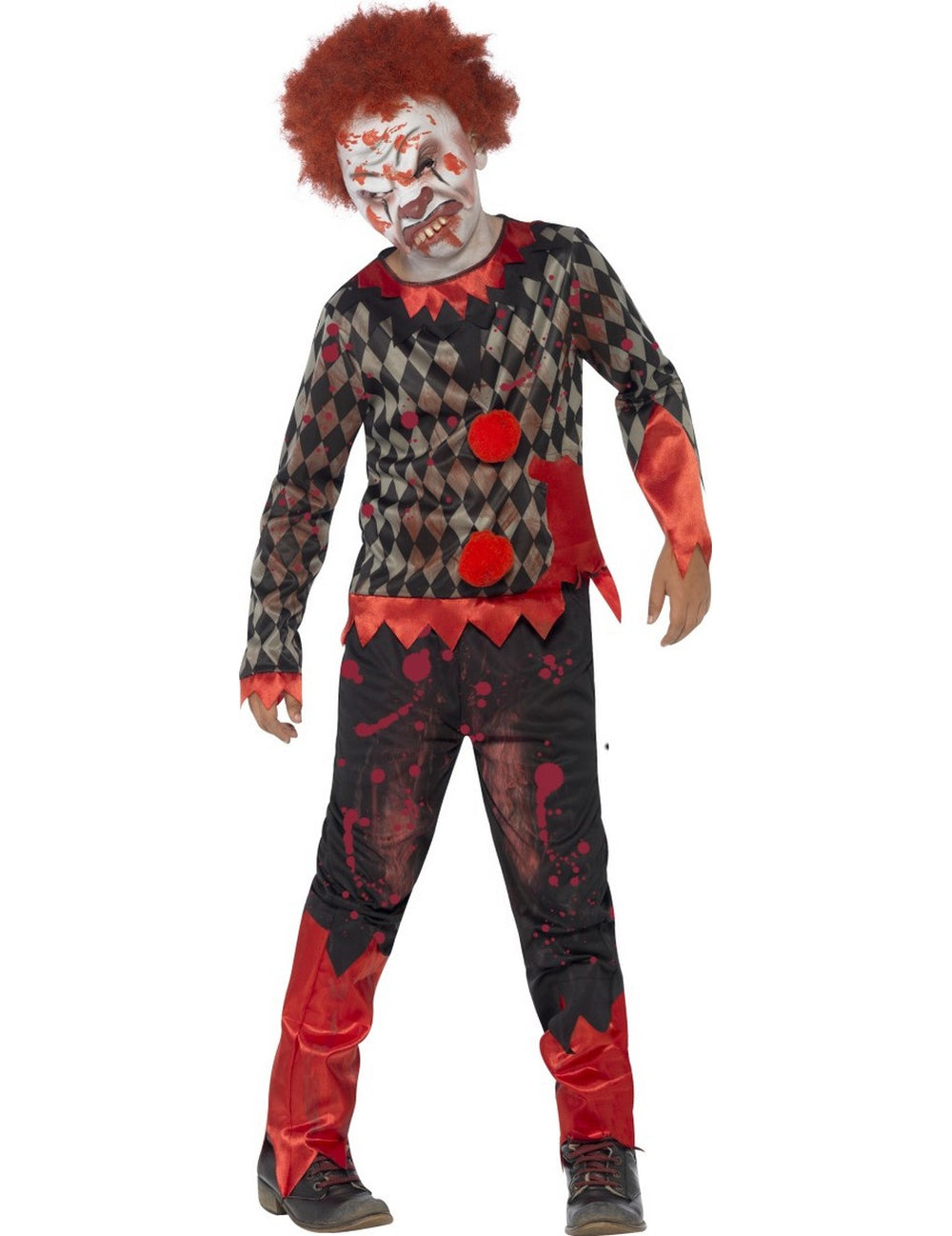 Déguisement zombie clown pour enfant rouge et noir ensanglanté