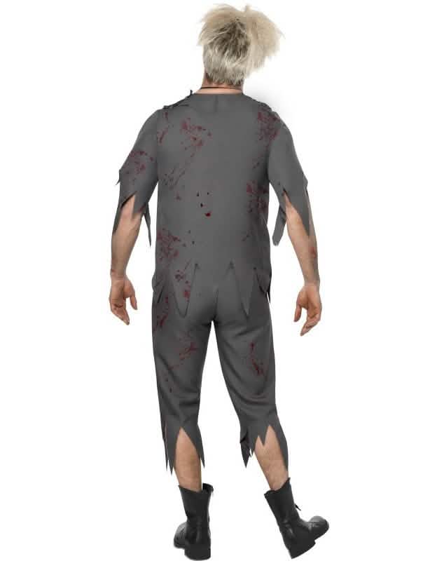 Pohled zezadu na kostým školního zombie