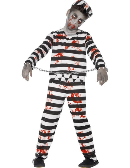 Déguisement zombie prisonnier Halloween pour garçon noir et blanc ensanglanté