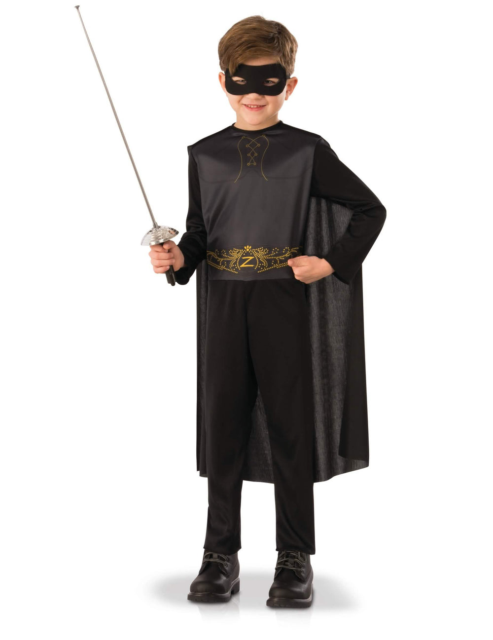 Klasický kostým Zorro pro chlapec černá s pláštěm a maskou