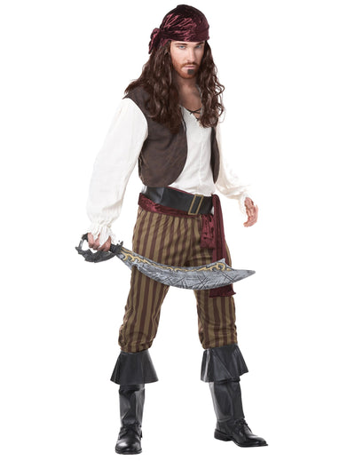 Déguisement de pirate pour adulte marron et blanc avec sabre et bandana