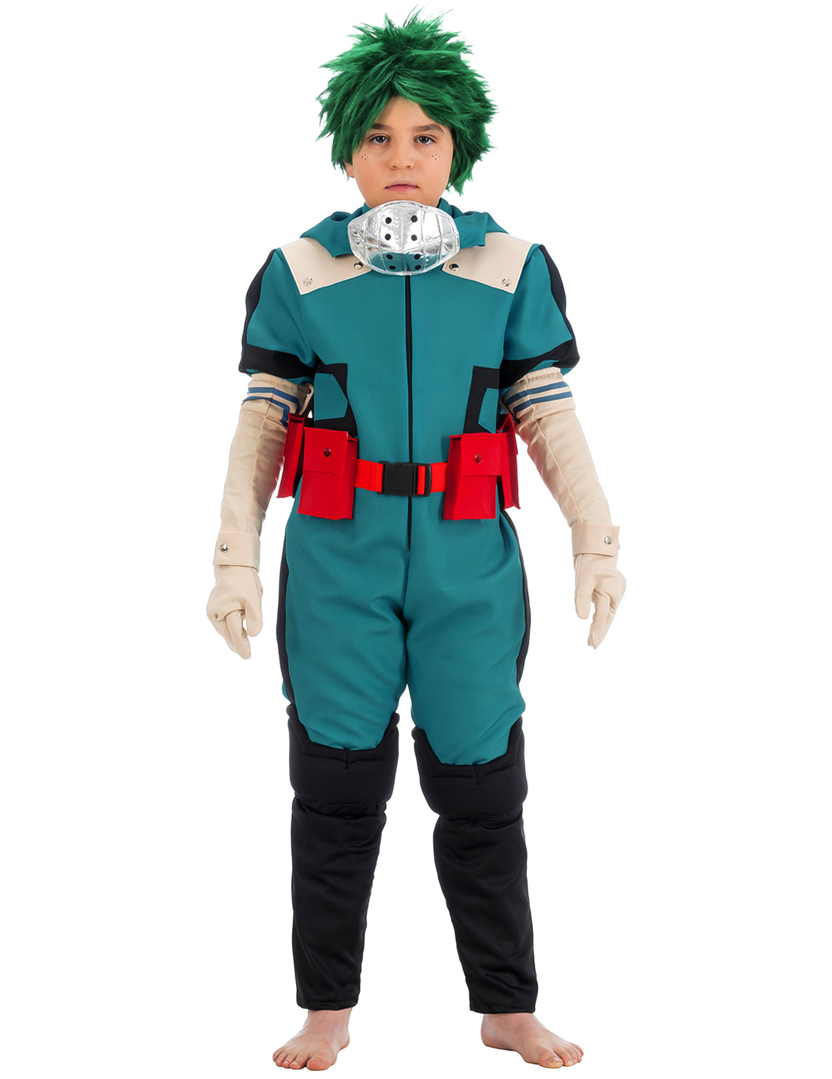 Déguisement Izuku Midoriya My Hero Academia™ pour enfant vert et noir avec masque argenté et ceinture rouge