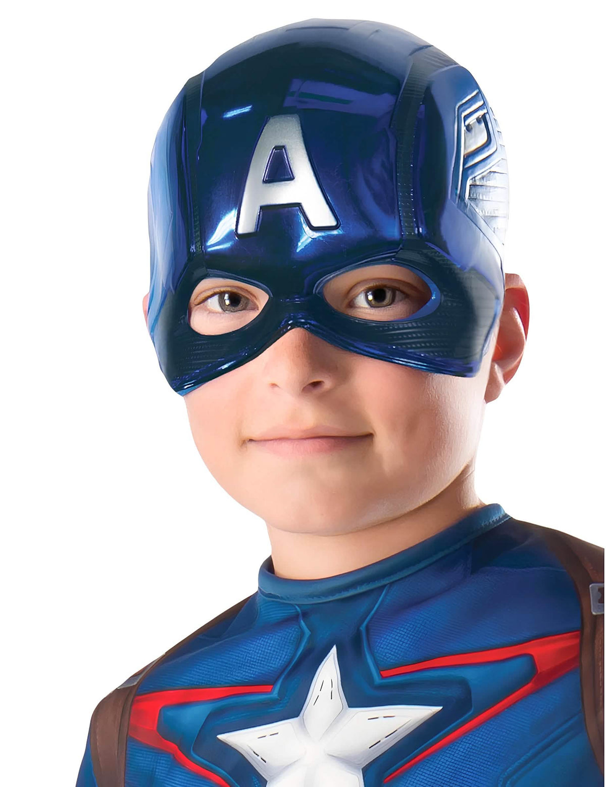 Poloviční maska Captain America pro dítě, lesklá modrá se stříbrným písmenem a