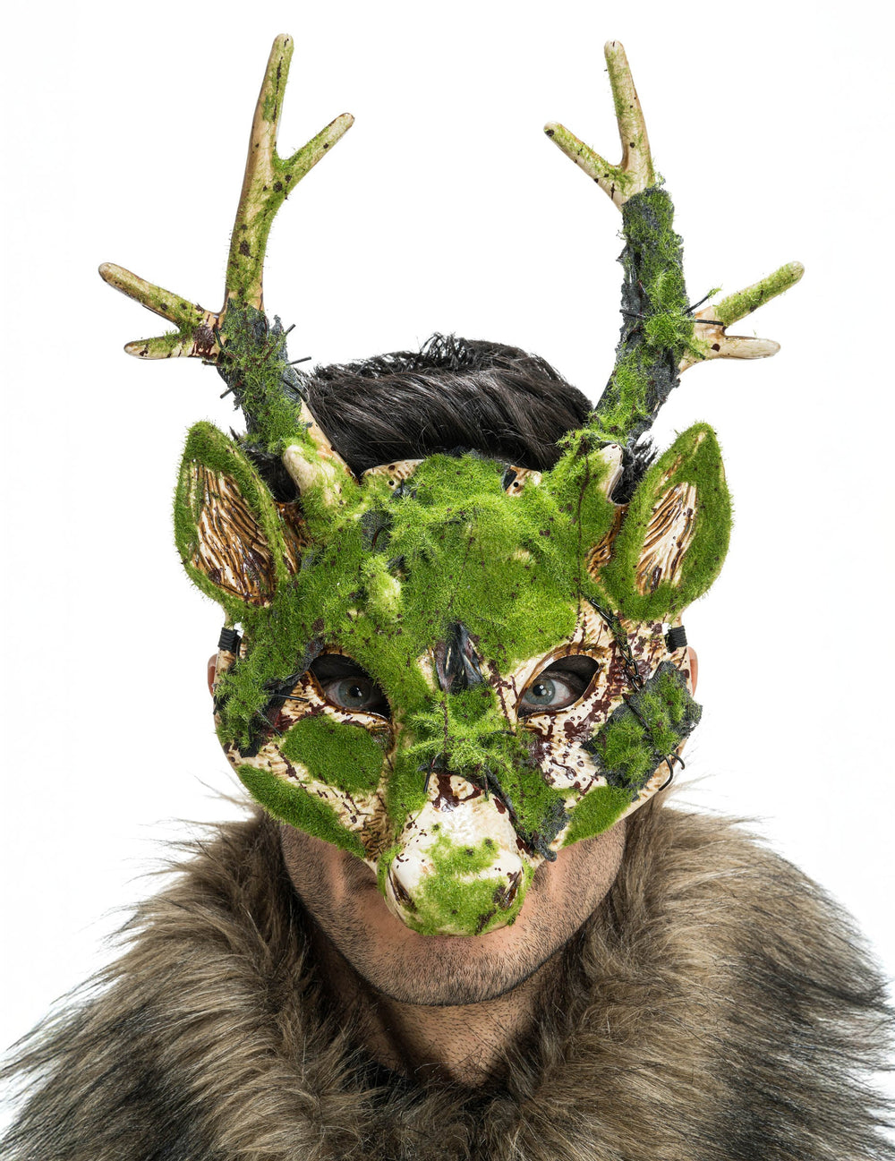 Demi masque de Cerf pour adulte avec effet mousse verte