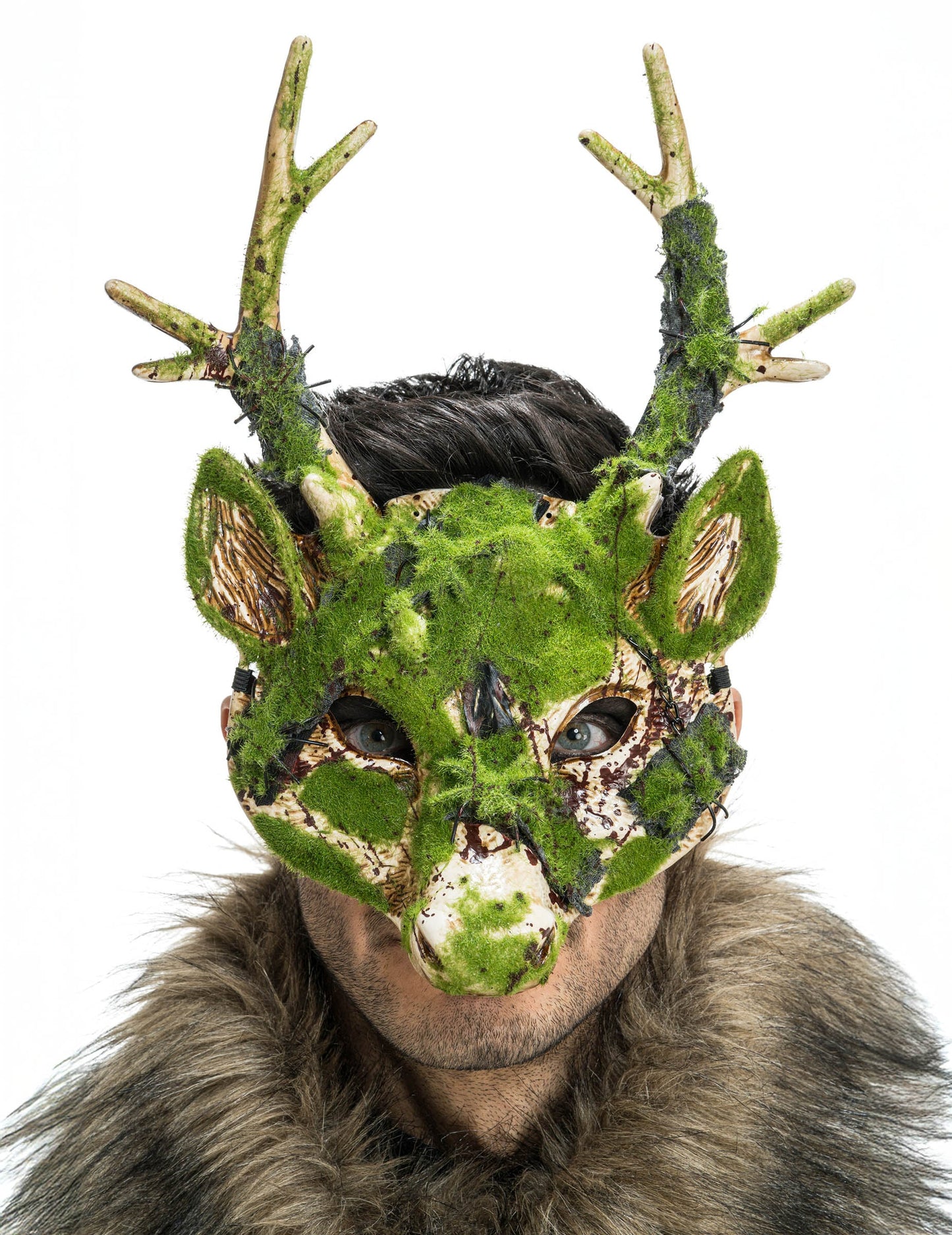 Demi masque de Cerf pour adulte avec effet mousse verte